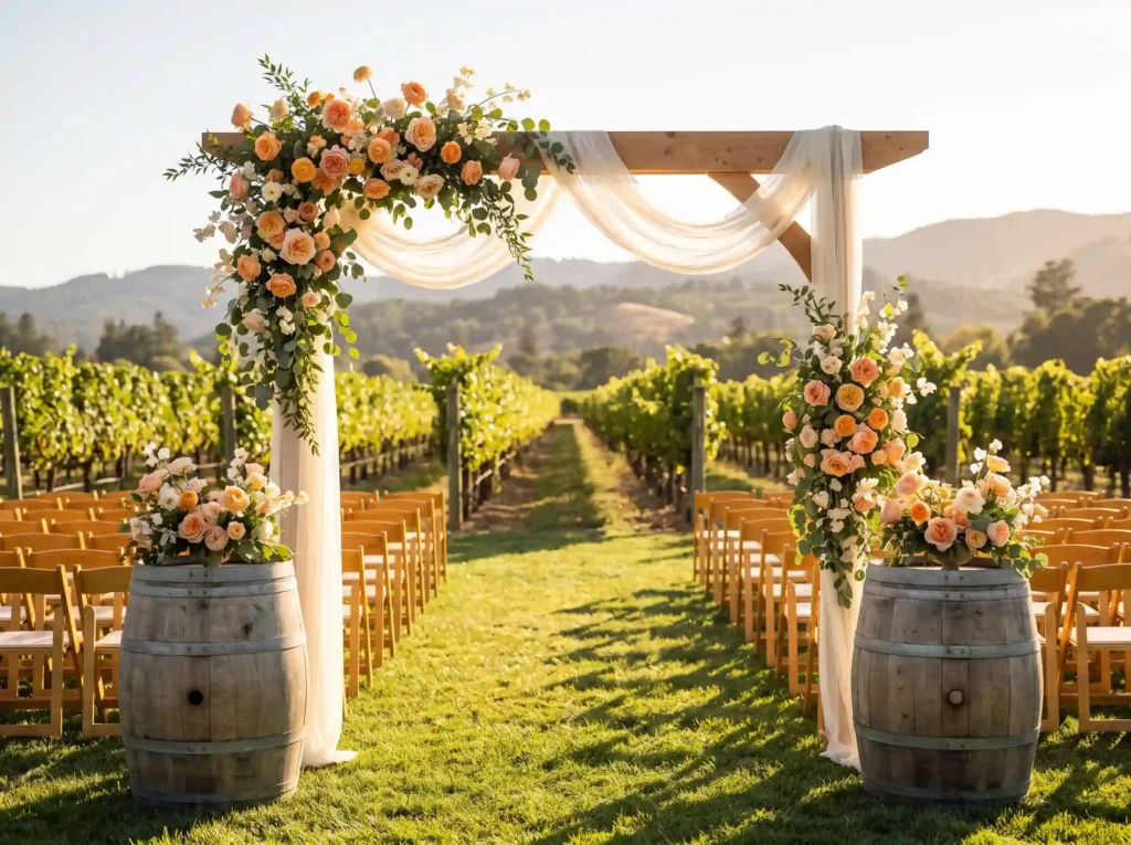 Vineyard wedding ceremony setup K