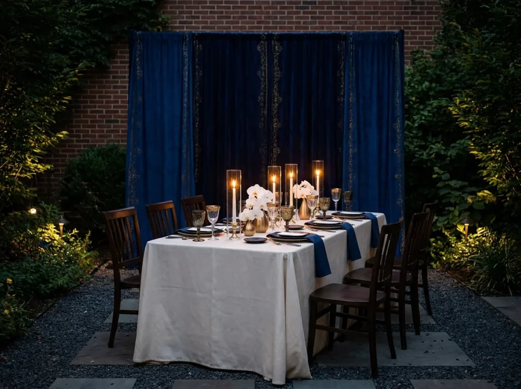 Candlelit dinner in garden