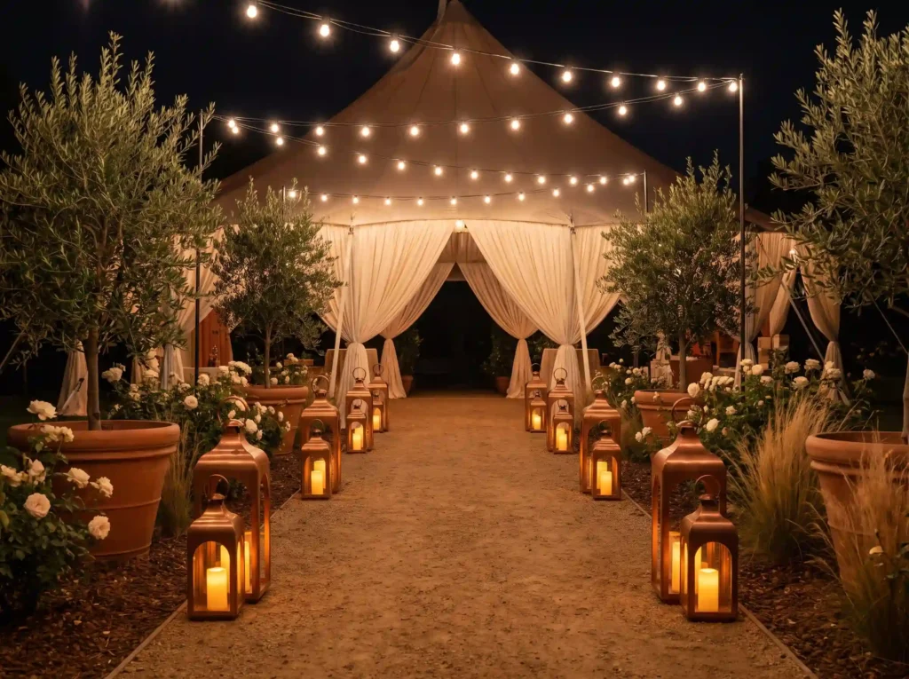 Copper lanterns lining wedding p… K