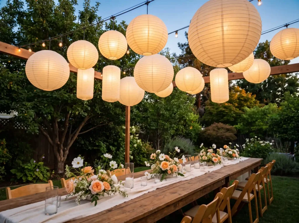 Paper lanterns over dining table K