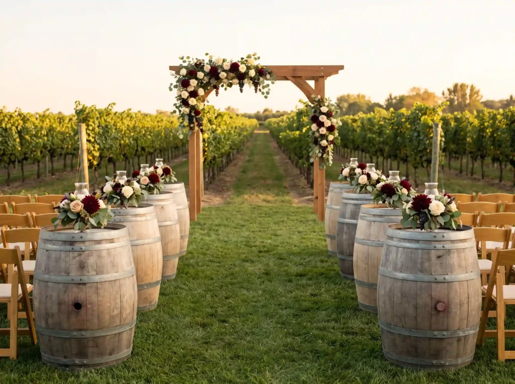 Vineyard wedding ceremony aisle … K