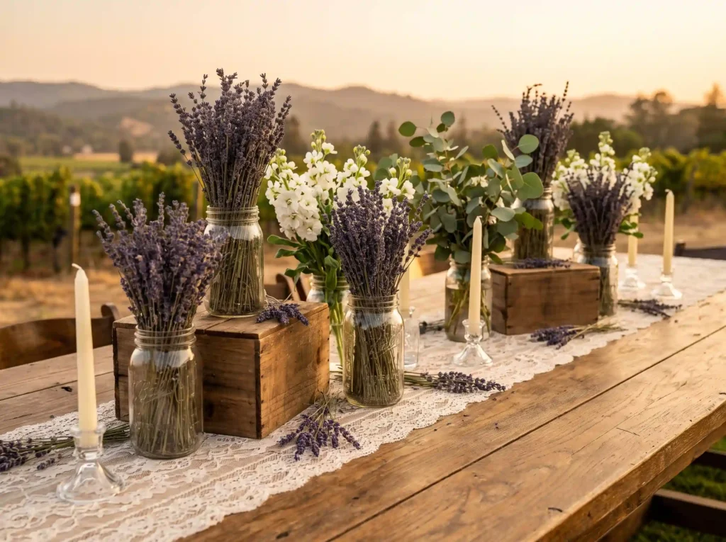 Farmhouse table decorated with l… K