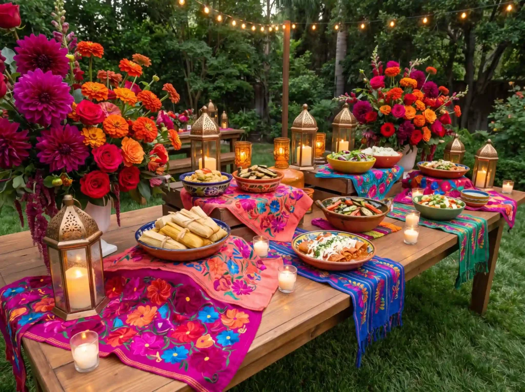 Mexican wedding buffet table setup K