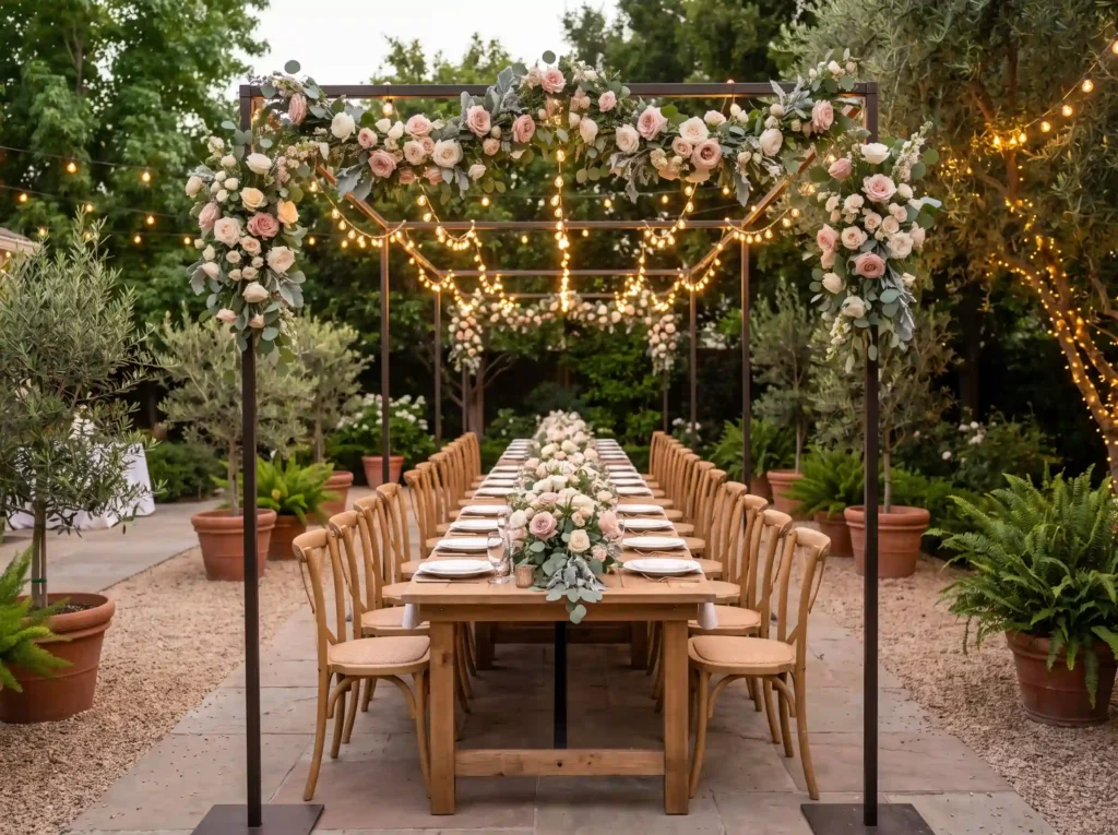 Romantic hanging floral table setup K