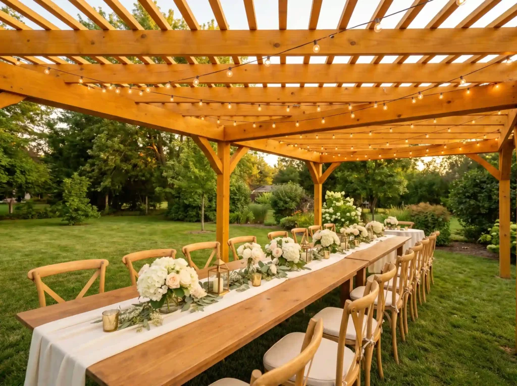 Timber pergola backyard wedding … K