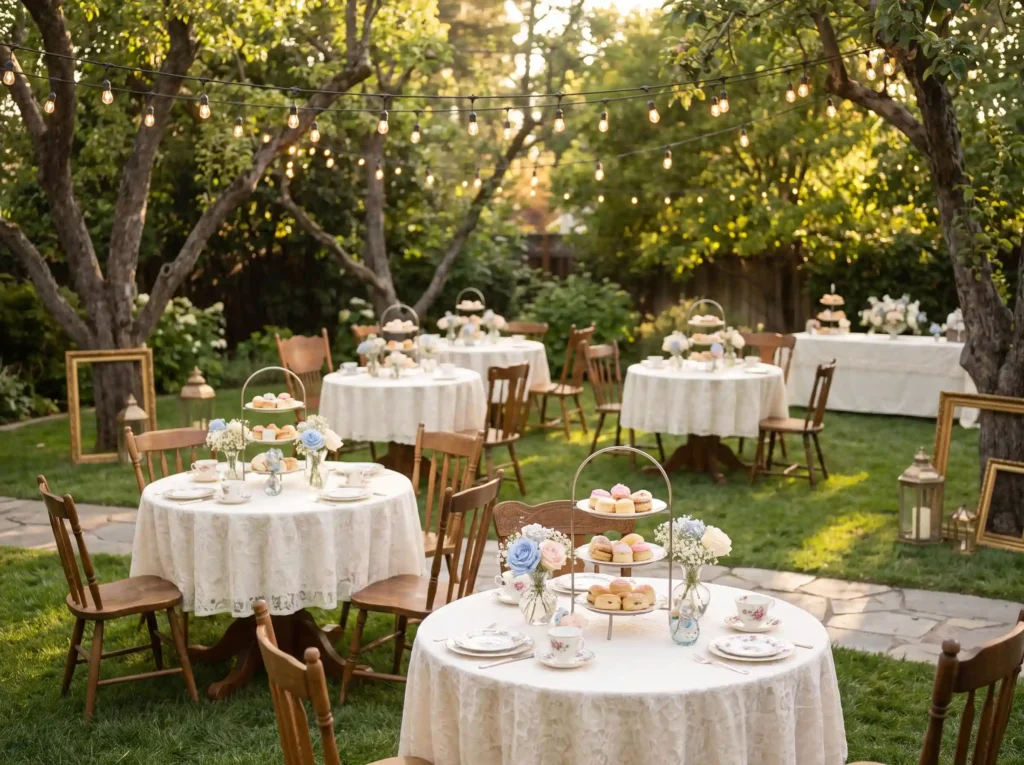 Vintage garden tea reception setup K