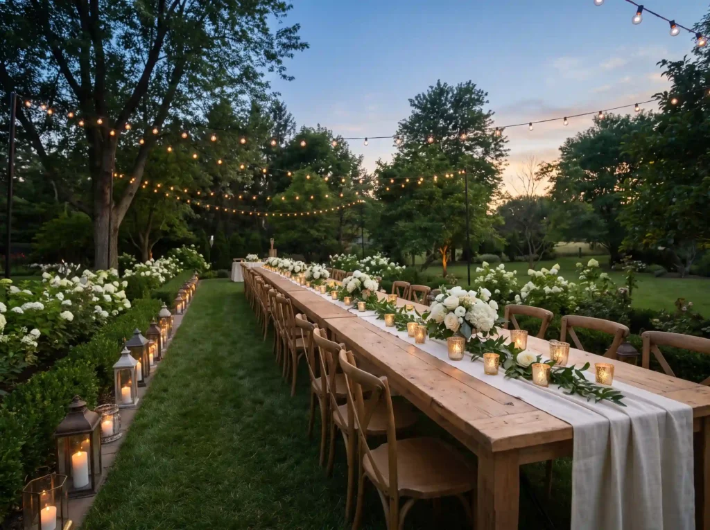 Backyard wedding reception table… K