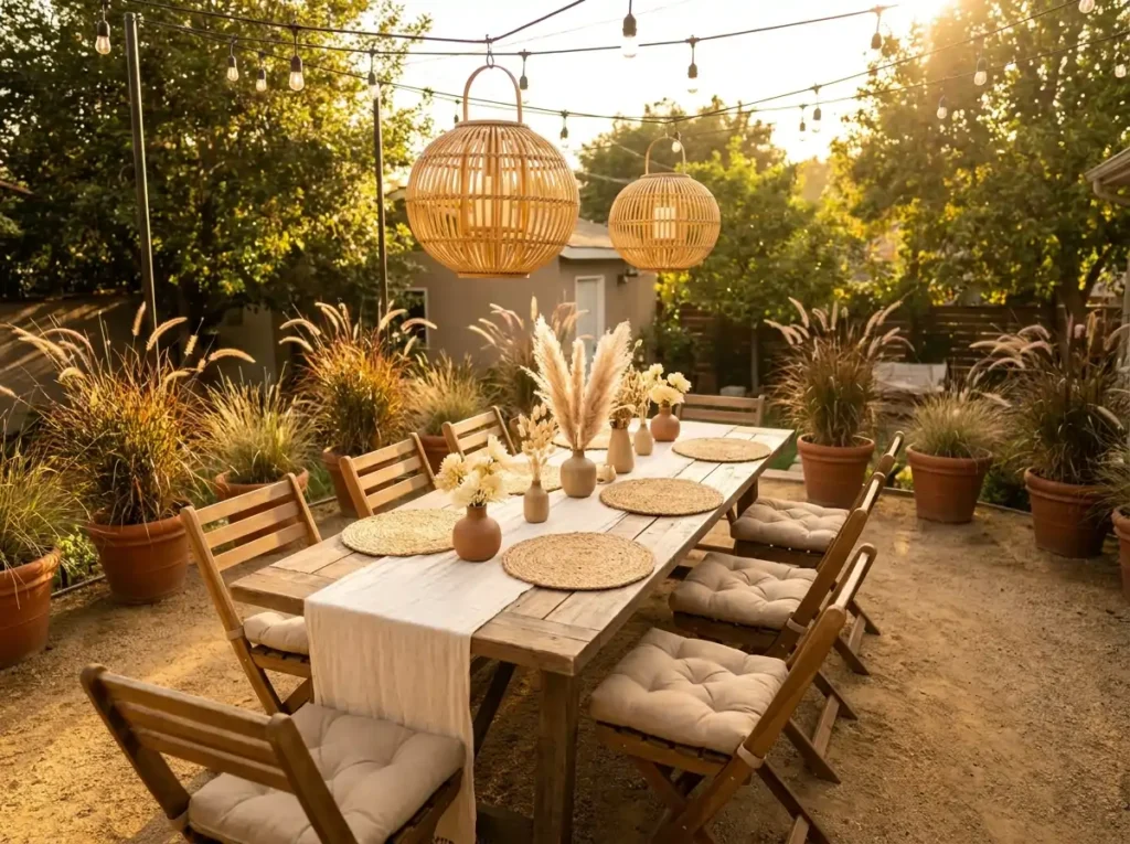 Bohemian backyard wedding recept…