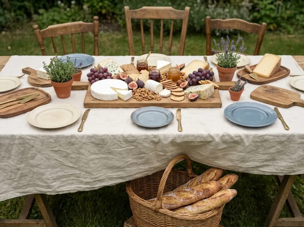 French picnic cheese board display