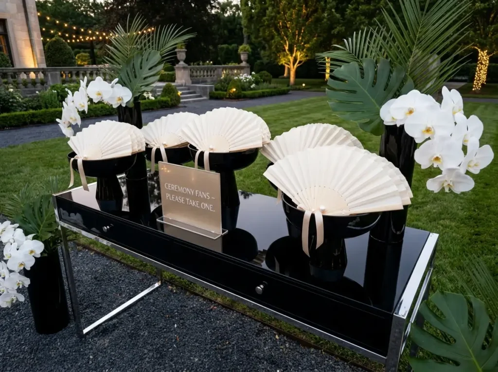 Luxury outdoor ceremony fan station