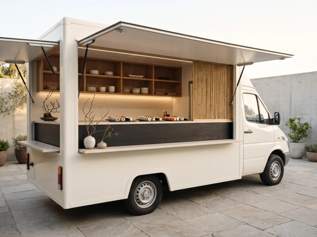 Minimalist sushi truck at wedding K