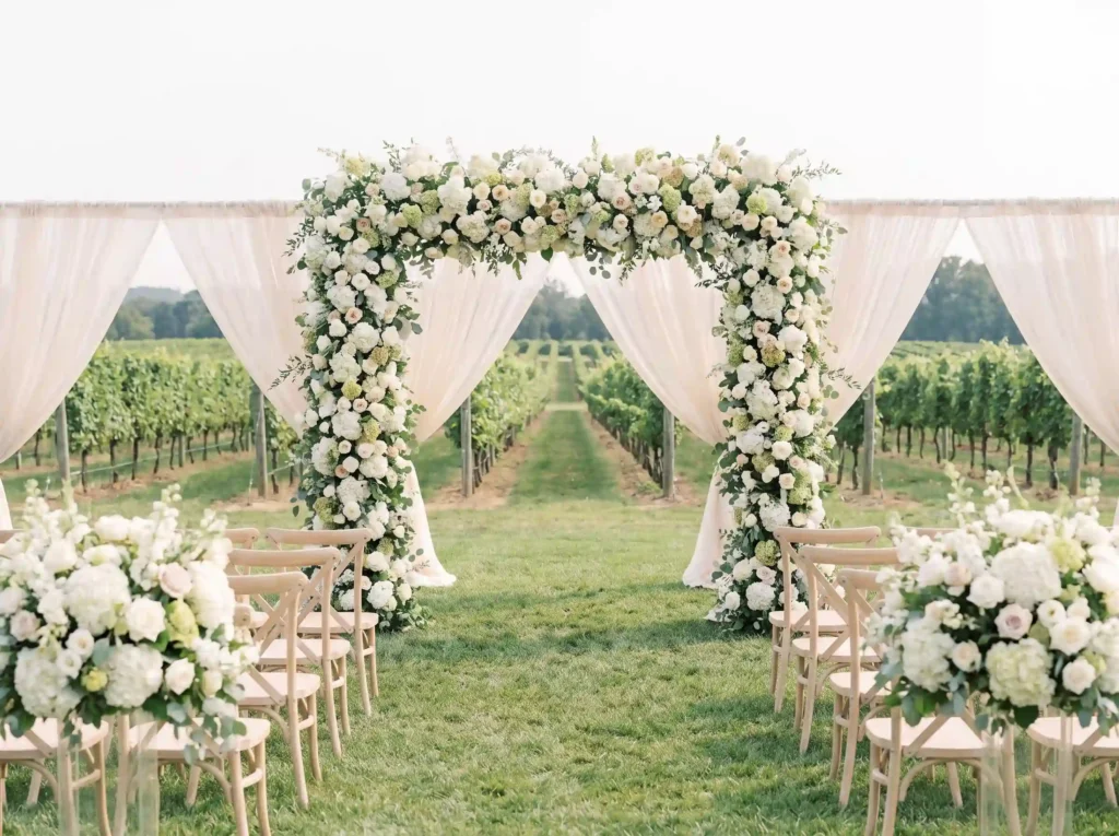 Vineyard wedding ceremony setup K