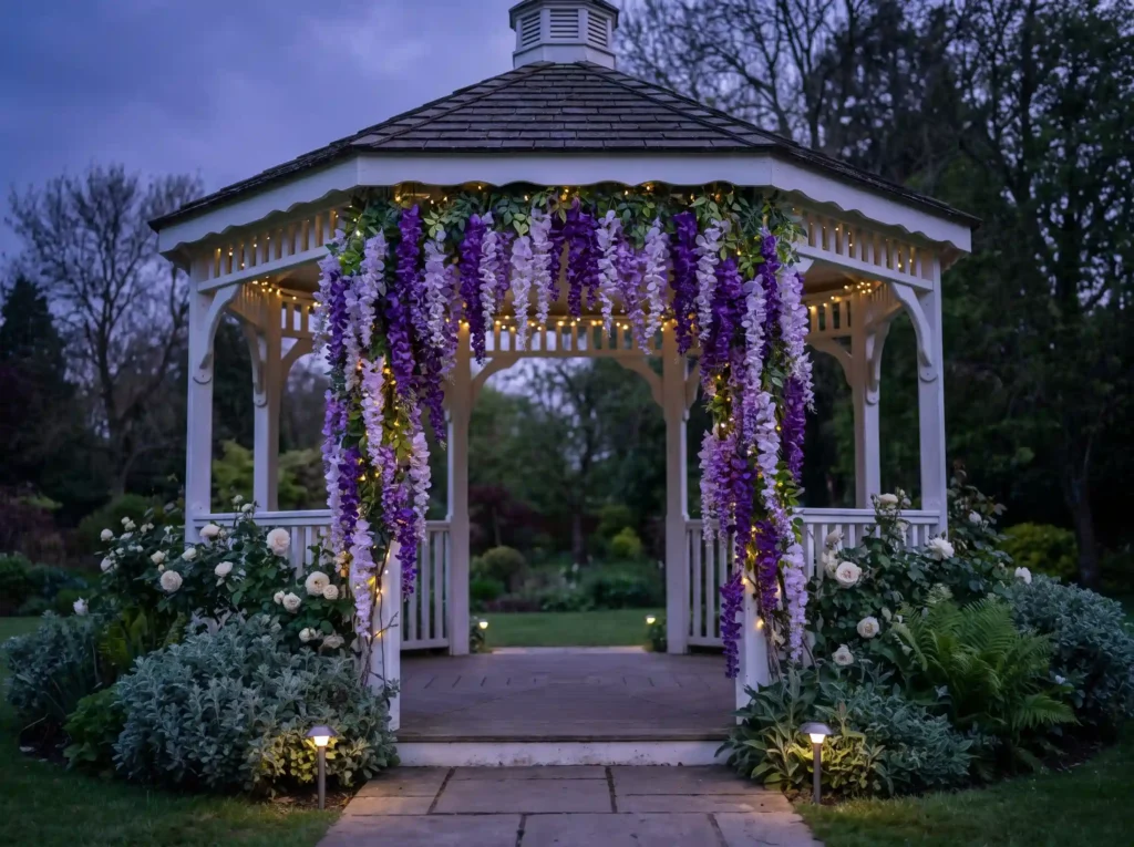 Wisteria wedding gazebo at twilight K