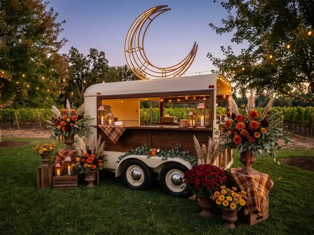 Autumn wedding taco trailer