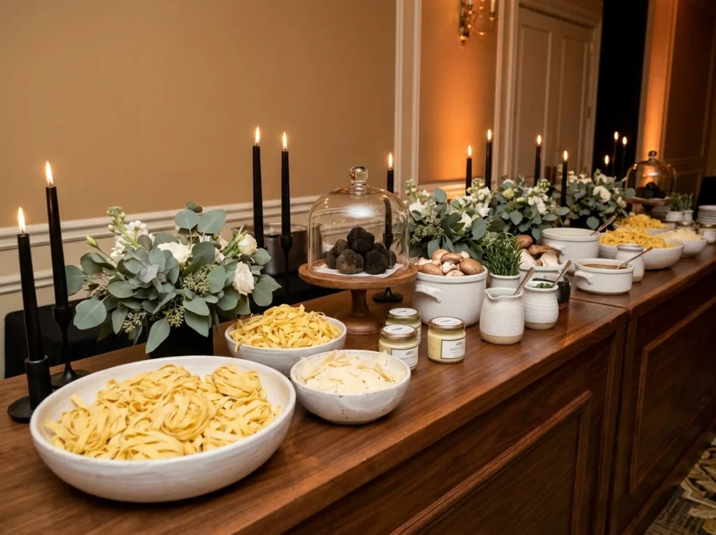 Luxury truffle pasta station setup