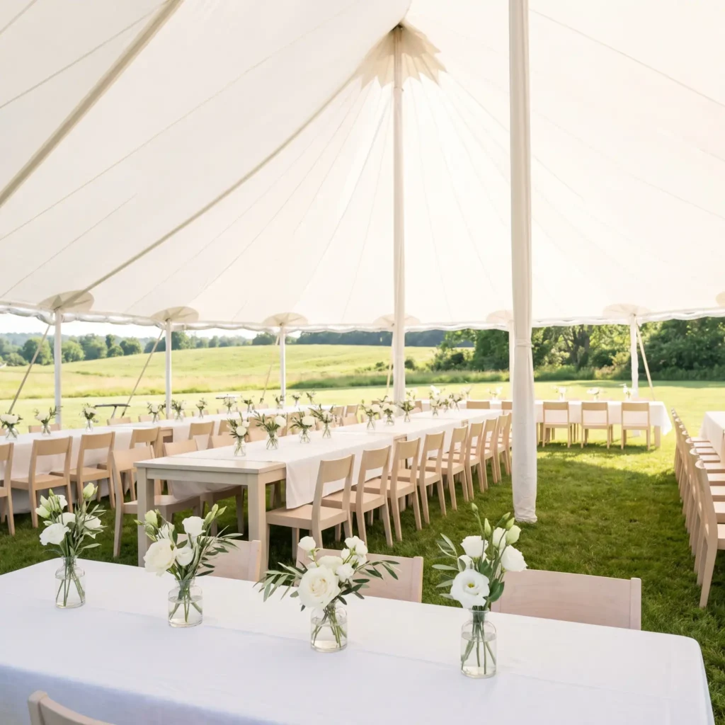Outdoor tent dinner reception setup K