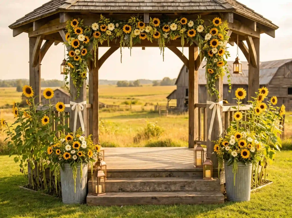 Sunflowers decorating rustic wed… K