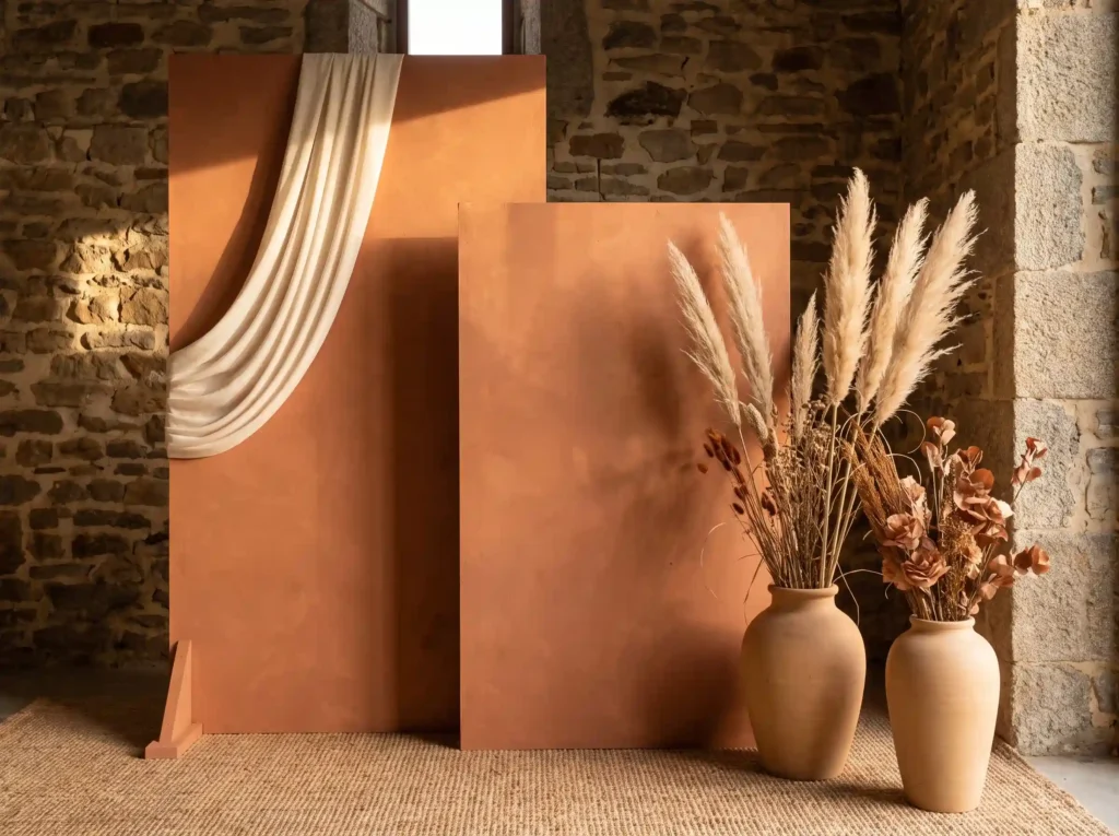 Terracotta backdrop with dried f… K