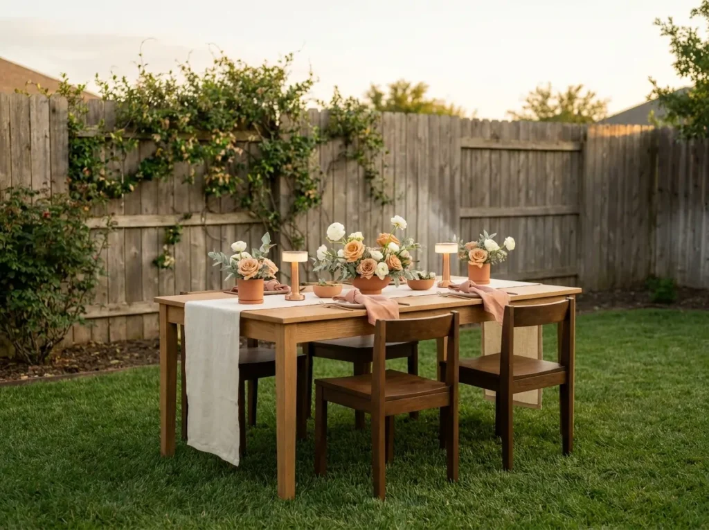 Terracotta table backyard weddin…