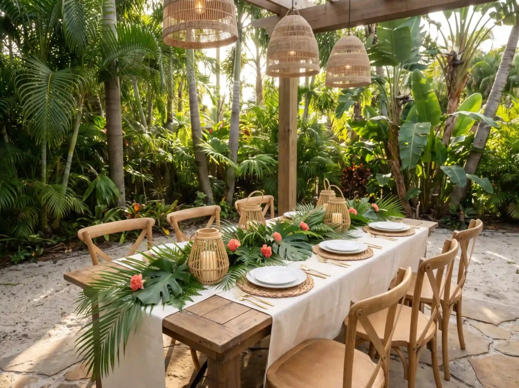 Tropical backyard wedding reception K
