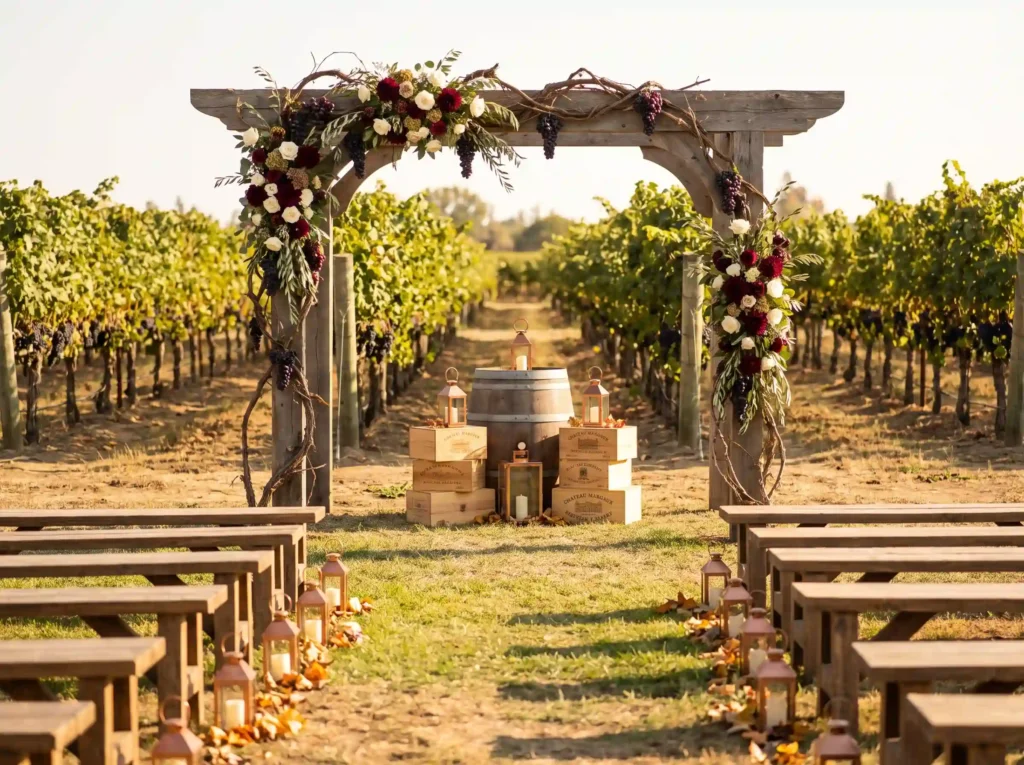 Vineyard wedding ceremony setup K