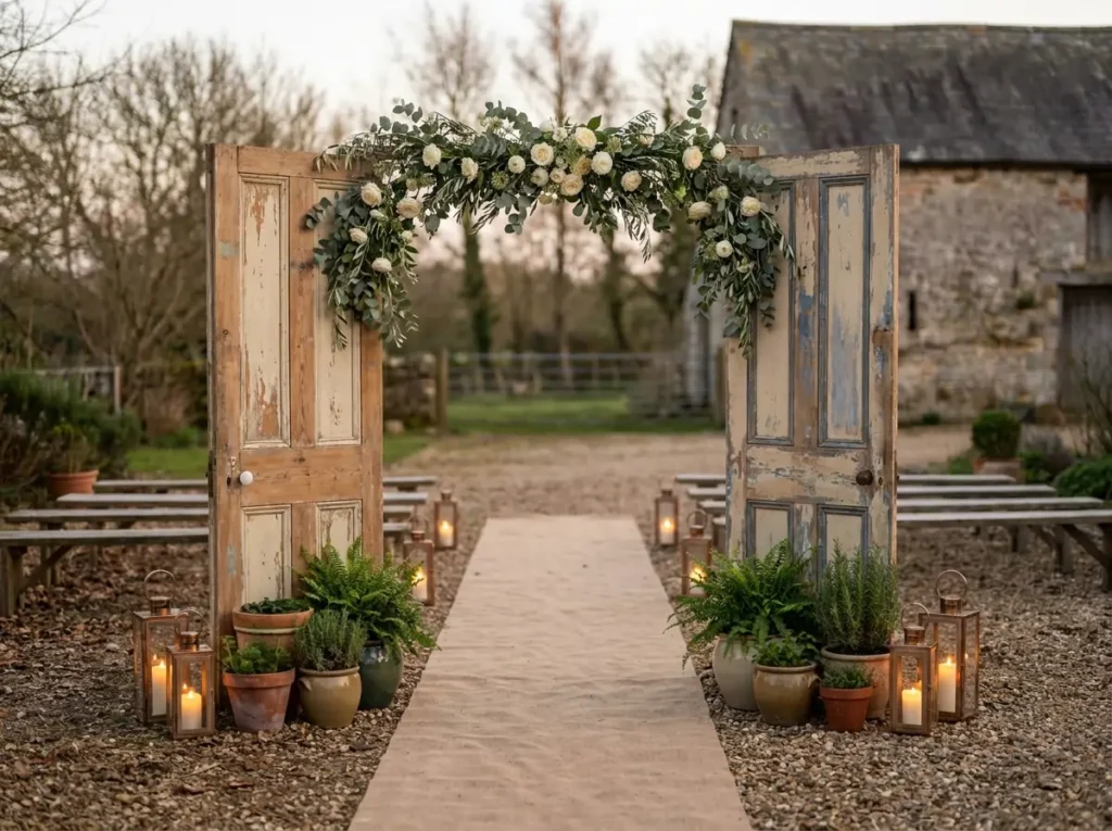 Vintage door ceremony backdrop