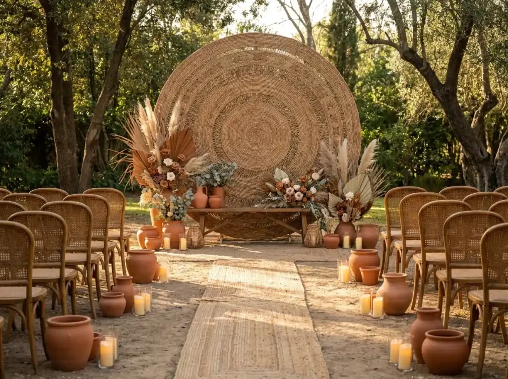 Boho wedding ceremony altar design