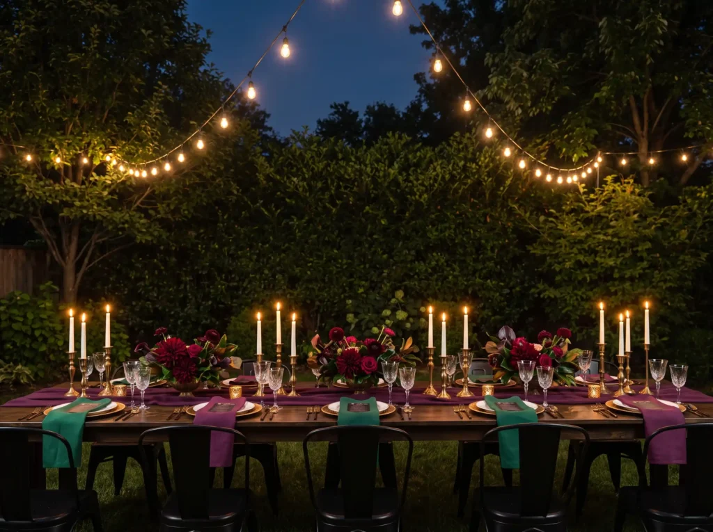 Jewel toned backyard evening rec… K