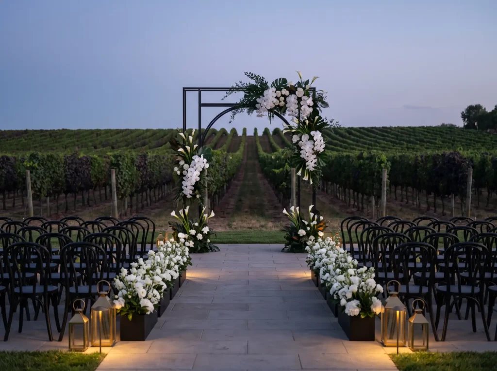 Black tie vineyard wedding ceremony K