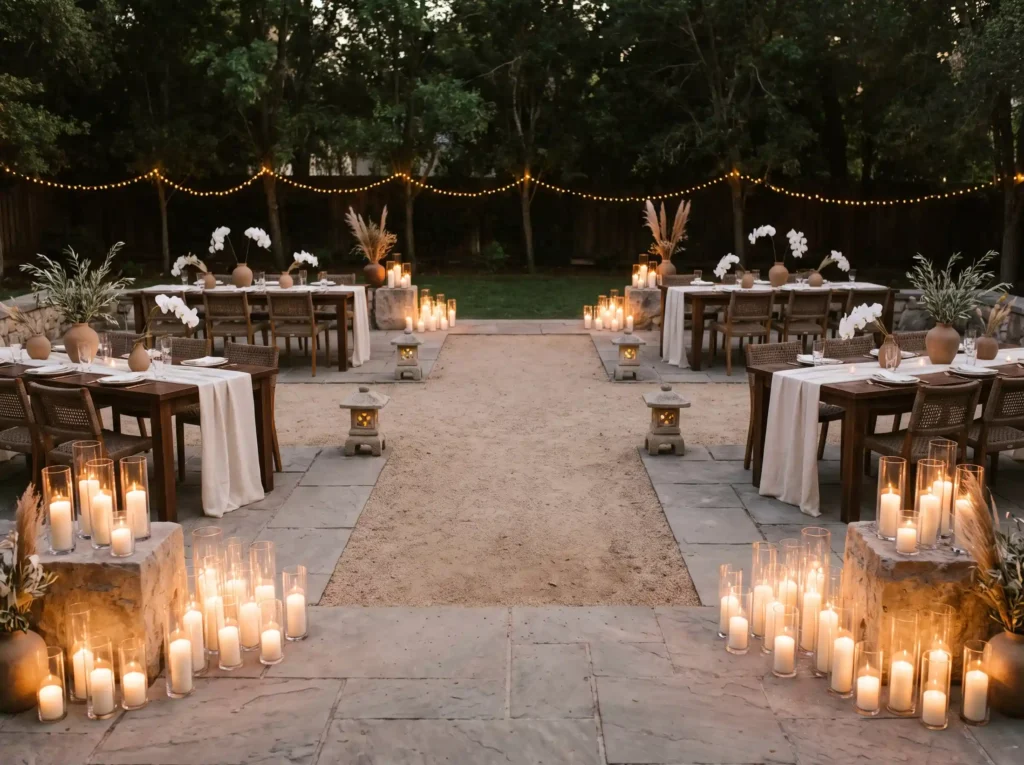 Candlelit backyard wedding court… K