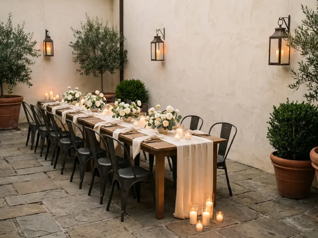 Candlelit courtyard wedding rece…