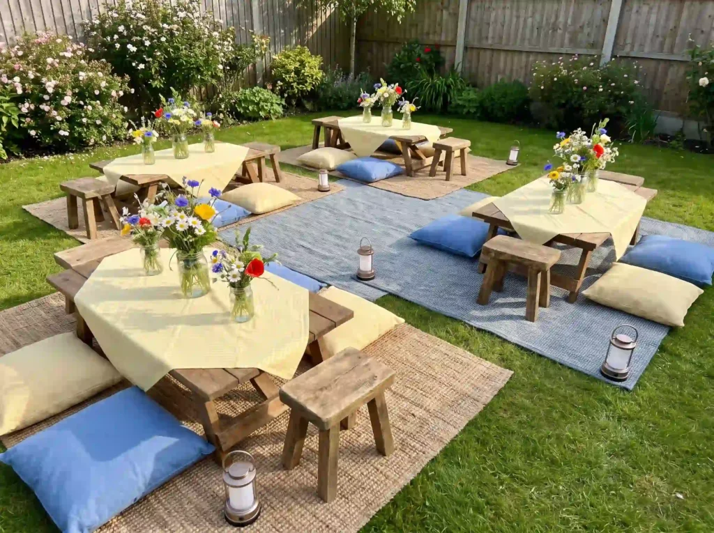 Wildflower picnic setup in backyard K