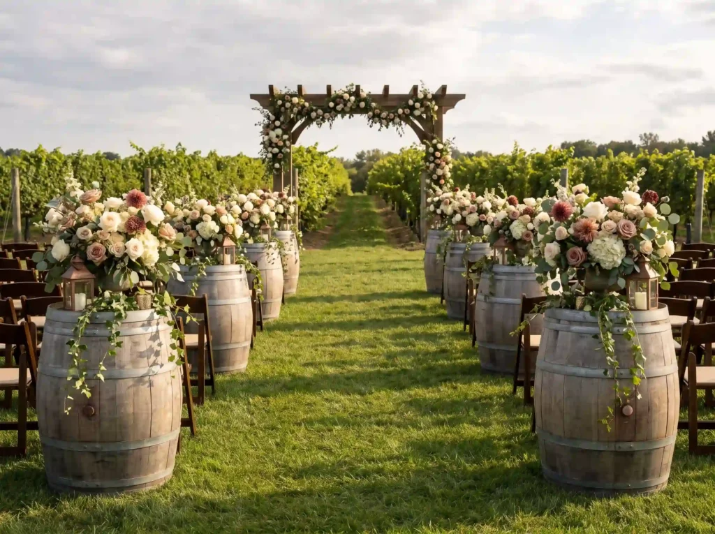 Floral passage at vineyard wedding K