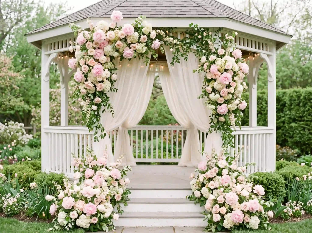 Pink peonies decorating white ga… K