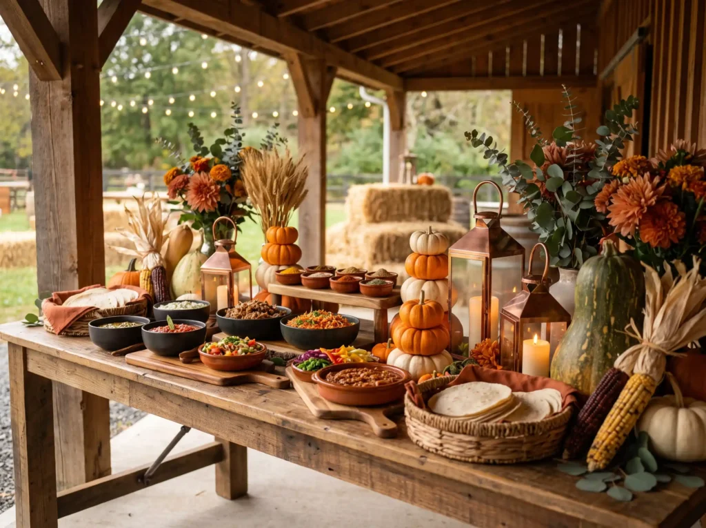 Autumn wedding taco buffet display K