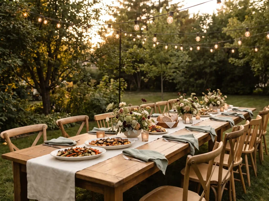 Backyard wedding dining setup K