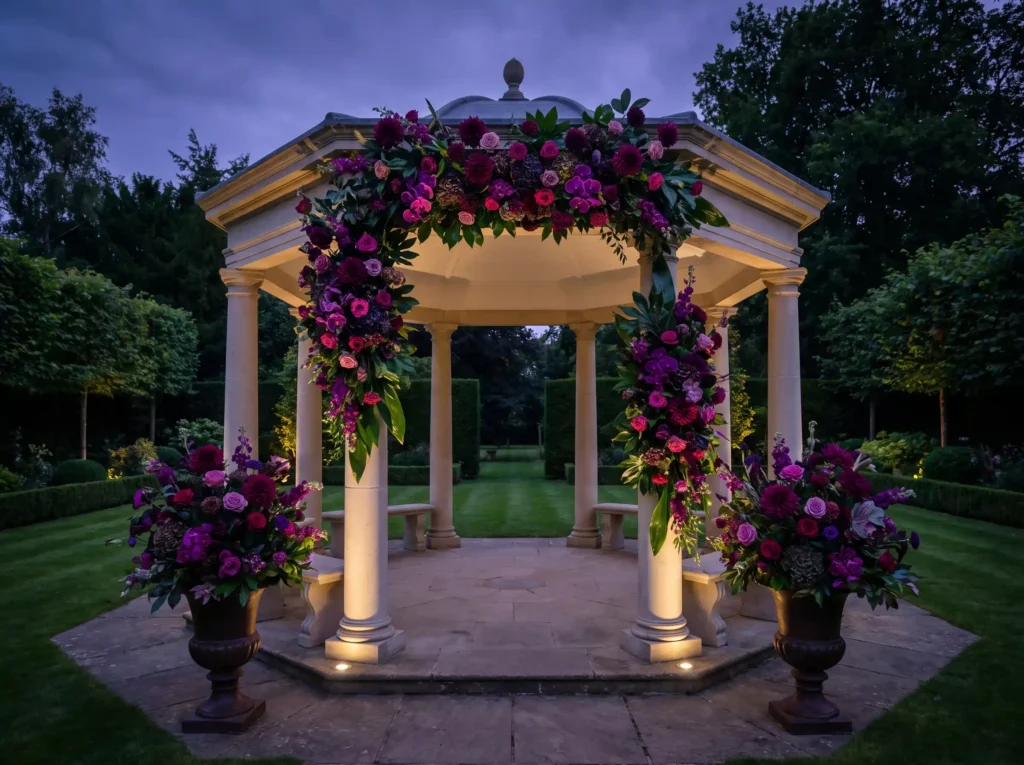 Jewel toned flowers decorating w… K