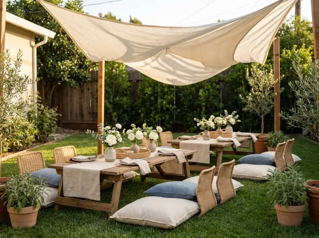 Minimalist lawn picnic arrangement