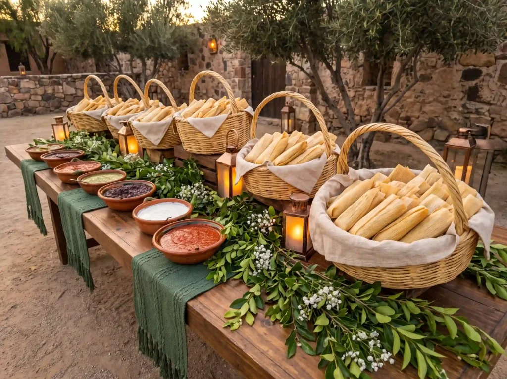 Tamale buffet on rustic table K