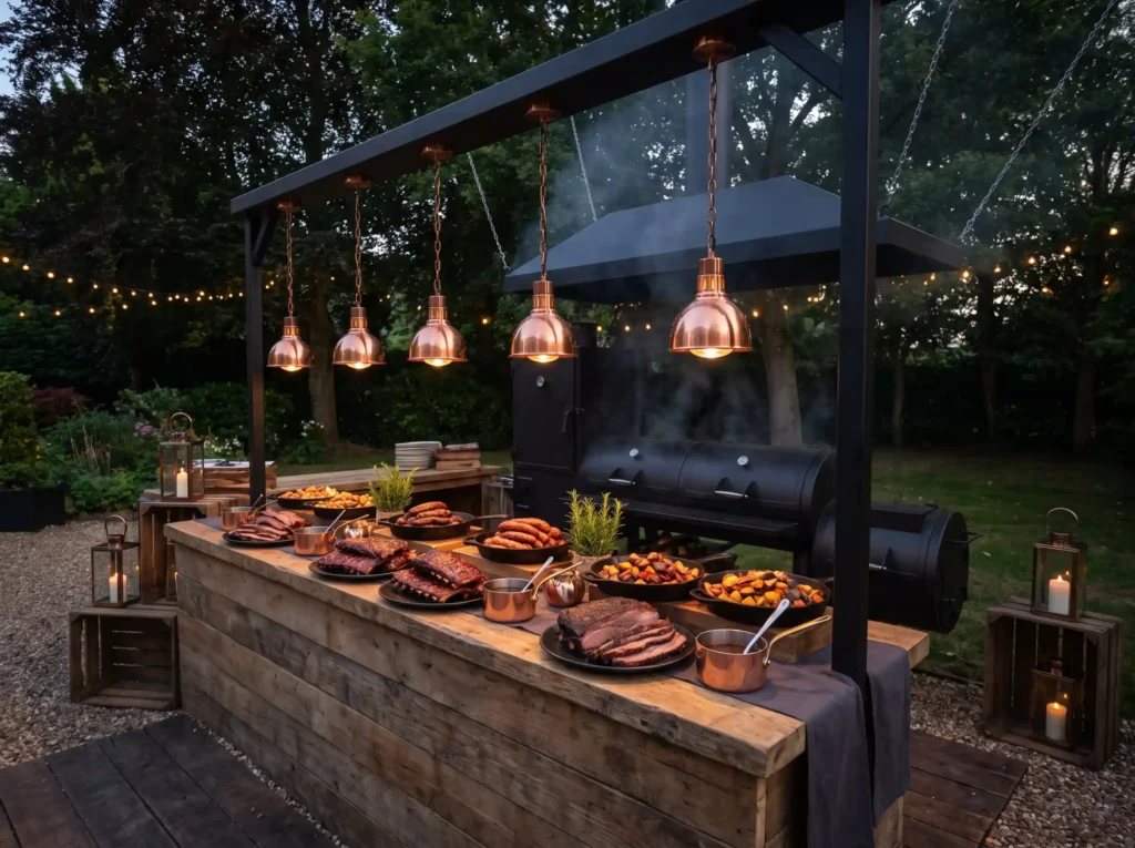 BBQ buffet at evening wedding K