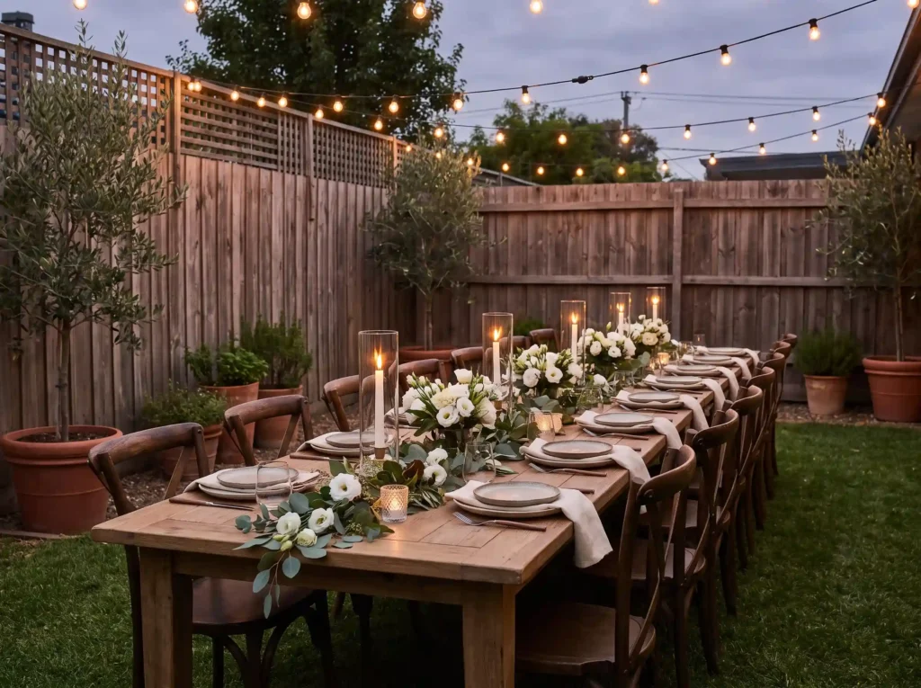 Candlelit farmhouse supper on lawn K