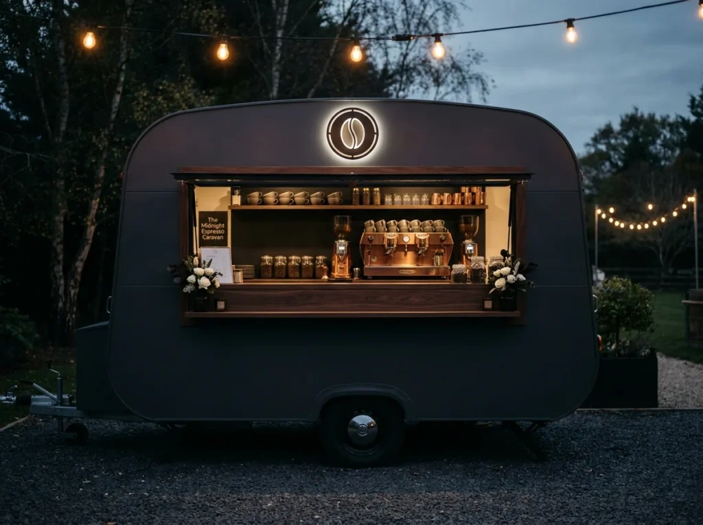 Coffee trailer at wedding reception