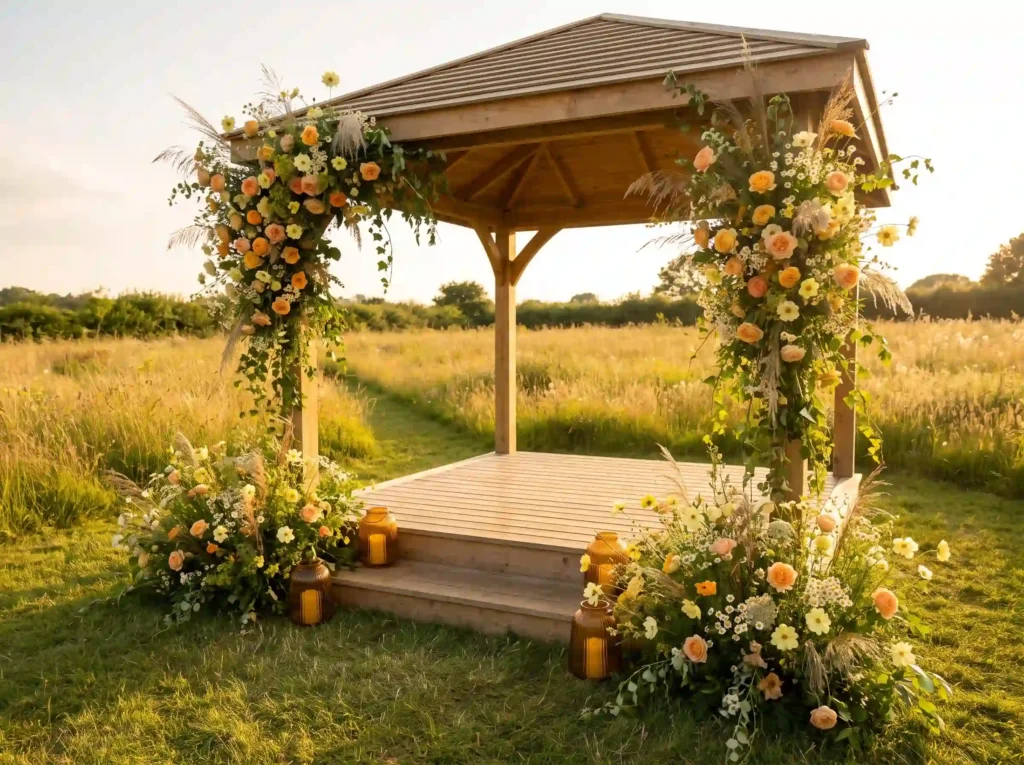 Floral wedding gazebo in meadow K