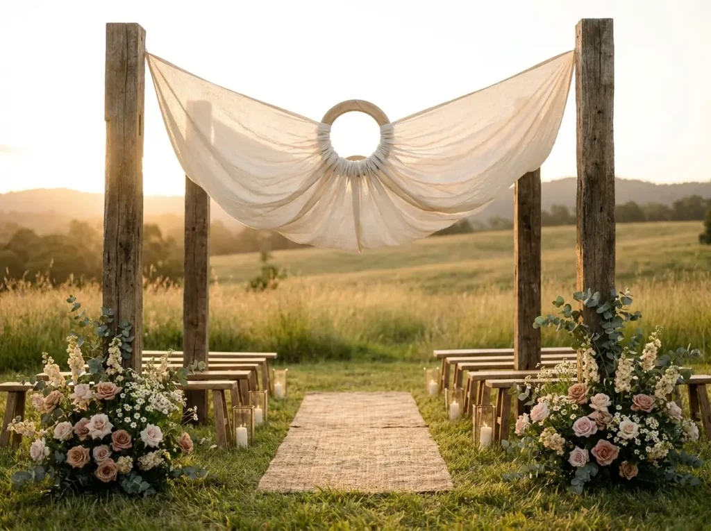 Meadow wedding ceremony canopy s…