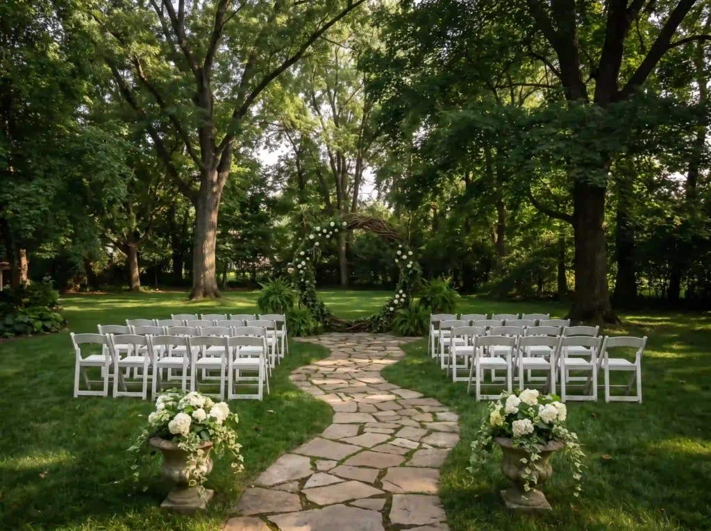 Woodland wedding ceremony aisle K
