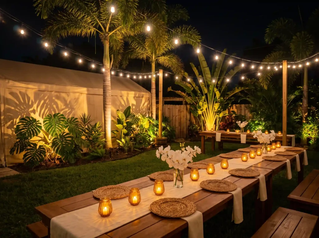 Tropical backyard wedding recept… K