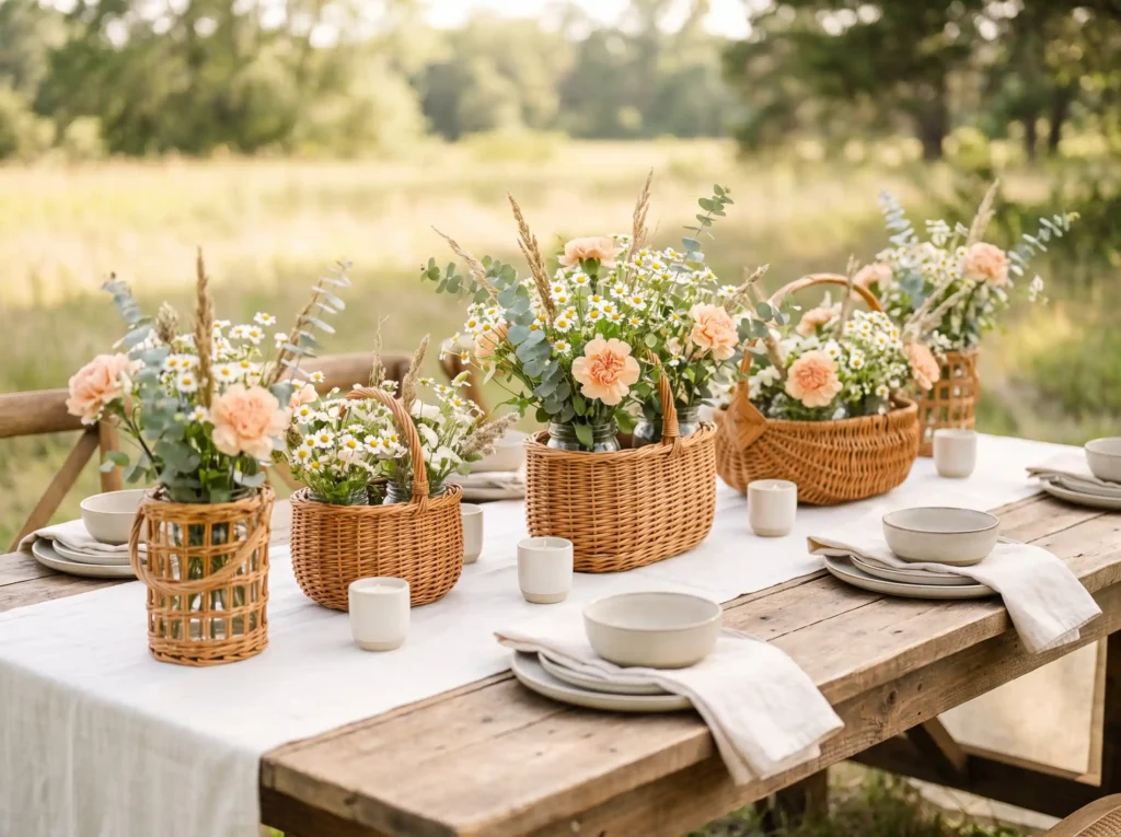 Woven basket floral wedding table K