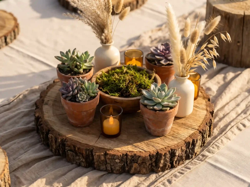 Rustic succulent wedding centerp… K