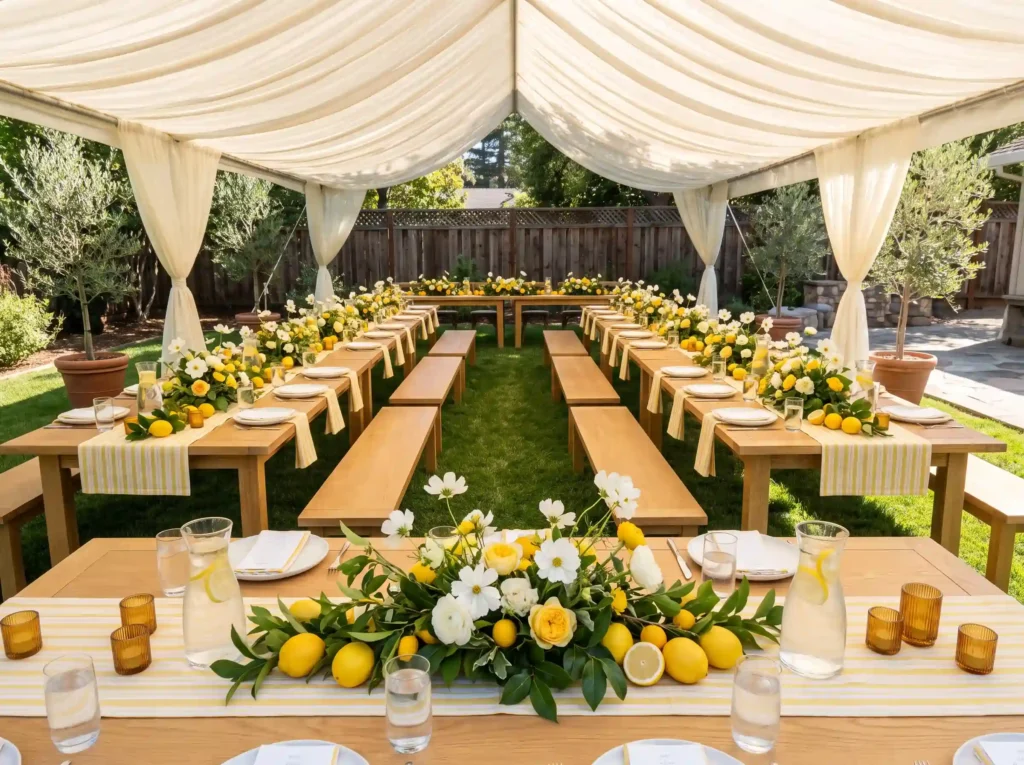 Backyard citrus wedding receptio… K