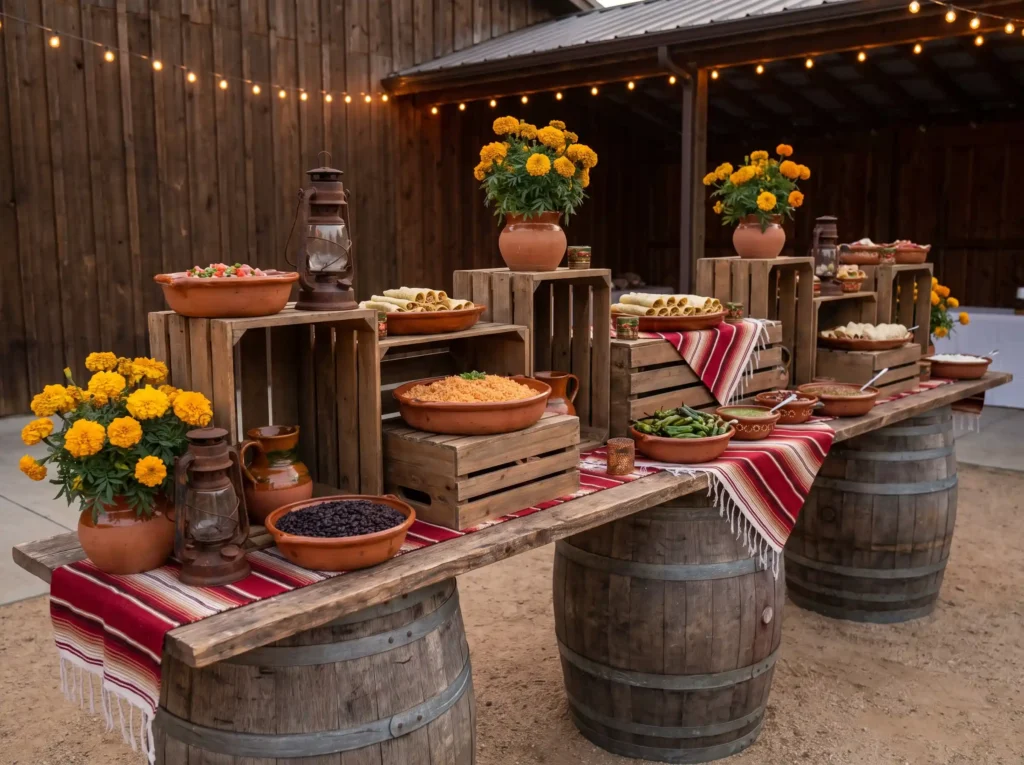 Rustic barrel and crate buffet K